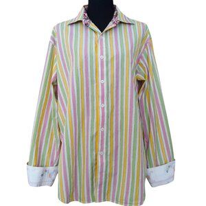 Robert Graham Flip Cuff Button Down Shirt Pastel Stripes Large